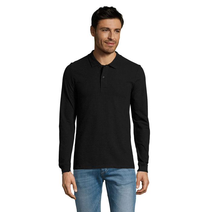 Polo manches longues personnalisé – Noir Polo manches longues personnalisé – Noir