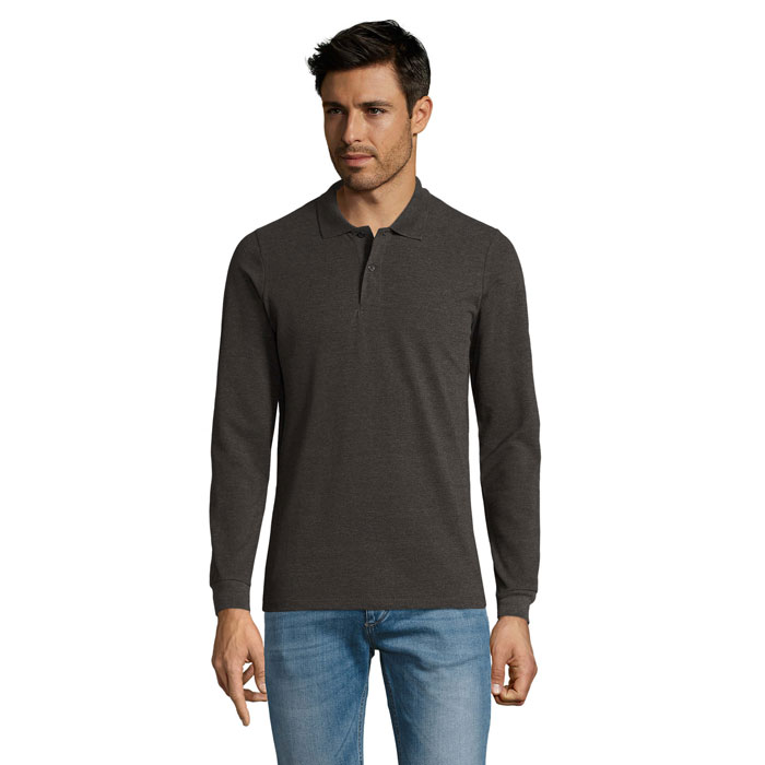 Polo manches longues personnalisé – Anthracite chiné Polo manches longues personnalisé – Anthracite chiné
