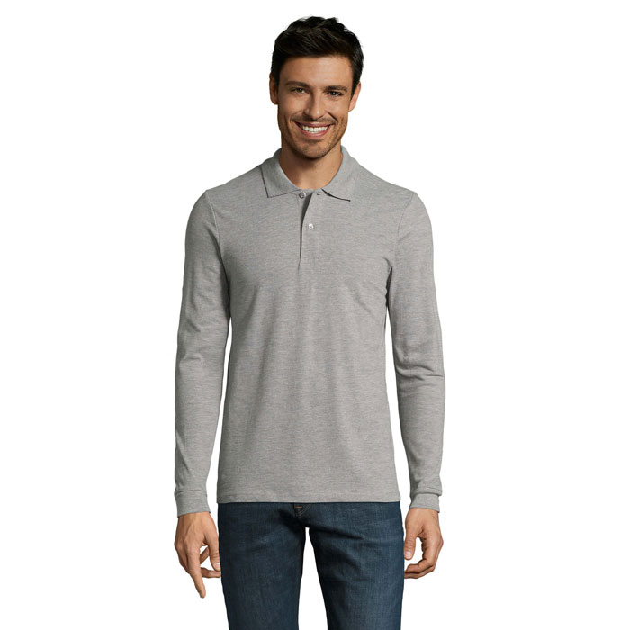 Polo manches longues personnalisé – Gris chiné Polo manches longues personnalisé – Gris chiné