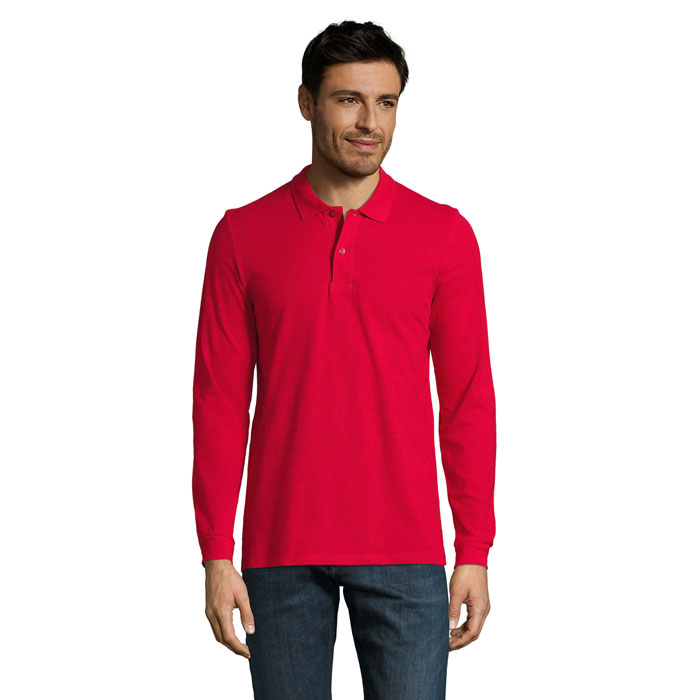 Polo manches longues personnalisé – Rouge Polo manches longues personnalisé – Rouge