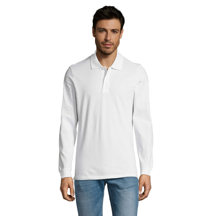 Polo manches longues personnalisé – Blanc Polo manches longues personnalisé – Blanc
