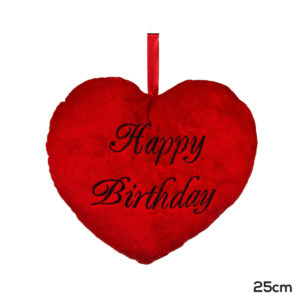 Coussin Coeur Rouge Happy Birthday : Coussin Cœur Happy Birthday 25 cm