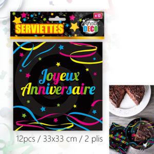 Serviettes Joyeux Anniversaire - Lot de 12