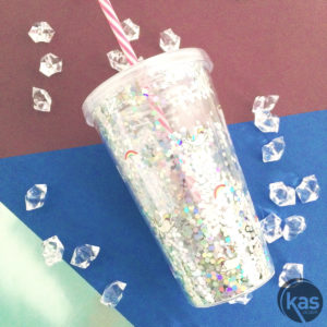 Verre Licorne Paillete avec Couvercle et Paille