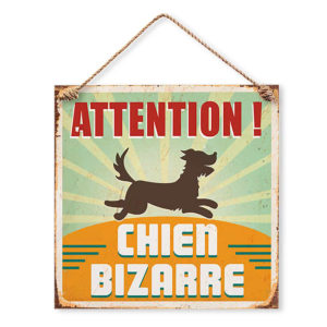 Plaque Metallique Attention Chien Bizarre