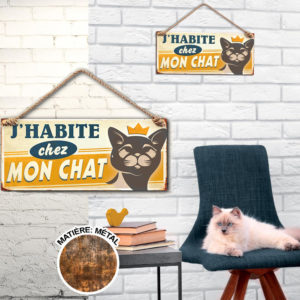 Plaque Metallique J'habite chez mon Chat