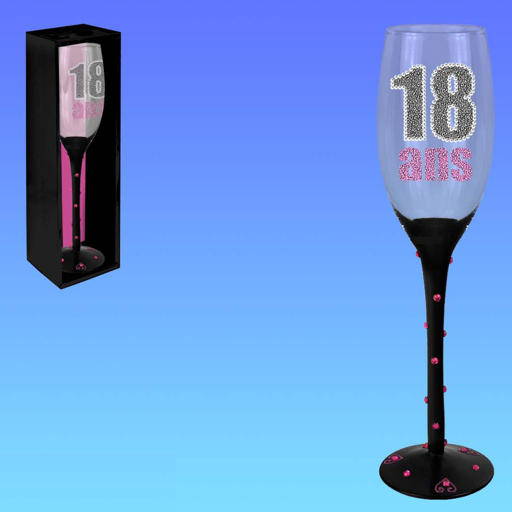 Flute a Champagne Anniversaire en Verre : Flute anniversaire 18 ans -  Hapy-Com