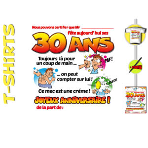 T-Shirt Anniversaire Certifie avec Marqueur : T-Shirt Certifie Homme 30 ans