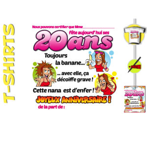 T-Shirt Anniversaire Certifie avec Marqueur : T-Shirt Certifie Femme 20 ans