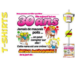 T-Shirt Anniversaire Certifie avec Marqueur : T-Shirt Certifie Femme 30 ans