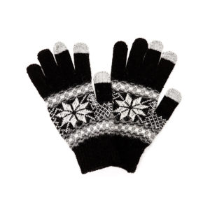 Gants Tactiles Flocons de Neige : Gants Tactiles Flocons de Neige Noirs