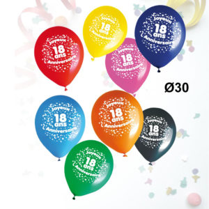 Sachet de 8 Ballons Age Anniversaire : Ballons Anniversaire 18 ans