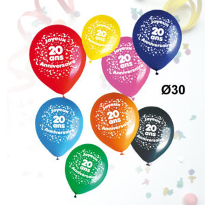 Sachet de 8 Ballons Age Anniversaire : Ballons Anniversaire 20 ans