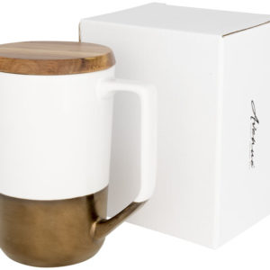 Tasse en céramique pour café et thé Tahoe avec couvercle en bois