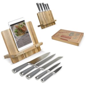 Support livre de cuisine et couteaux
