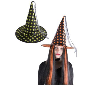 Chapeau sorciËre adulte - tissu noir ‡ pois - 2 assortis