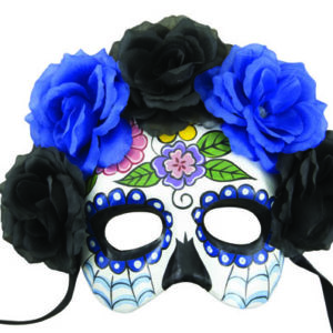 Loup adulte papier machÈ - Day of the dead - noir et bleu avec fleurs