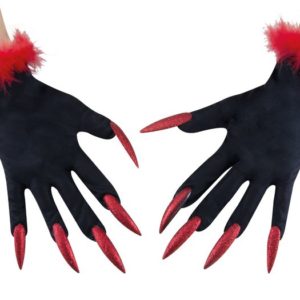 Gants noirs avec ongles rouges - adulte - la paire