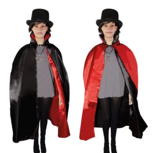 Cape tissu enfant polyester satinÈ - rÈversible - noir et rouge - 90 cm (+ col)