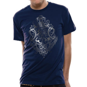 T-Shirt Harry Potter Bleu Blason Poudlard Argente : M