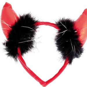 Serre-tÍte de diable en tissu mÈtallisÈ avec plumes noires