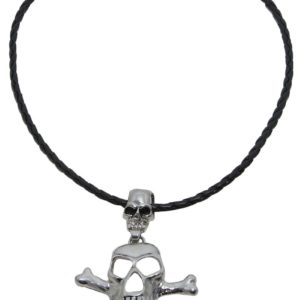Collier tÍte de mort avec os - mÈtal - h. 7 cm