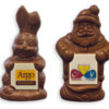 Lapin de Pâques / Père Noël non décoré avec pancarte en chocolat