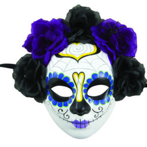 Masque adulte papier machÈ - Day of the dead - noir et violet avec fleurs