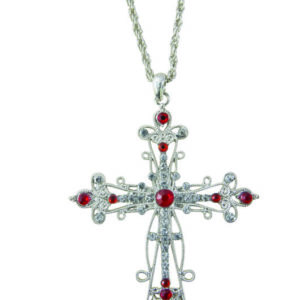 Collier croix fausses pierres rouges et blanches - mÈtal - h. 9.5 cm