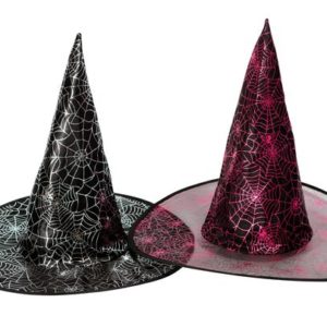 Chapeau sorciËre adulte - tissu "voile" noir impression toile araignÈe - 3 assortis