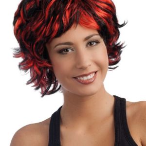Perruque SARAH - courte cheveux en pÈtard - noir et rouge