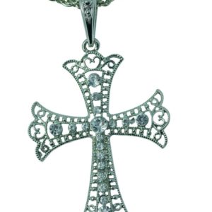 Collier croix fausses pierres blanches - mÈtal - h. 8 cm