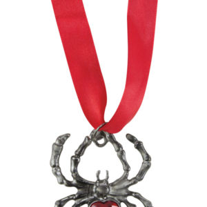 Collier araignÈe pierre rouge - mÈtal - 8 cm