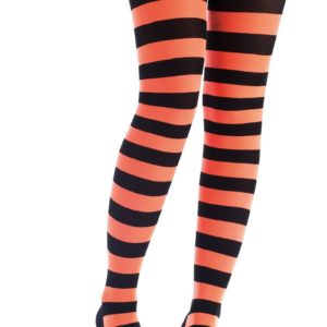 Collant opaque - rayÈ noir et orange fluo