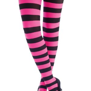 Collant opaque - rayÈ noir et rose fluo