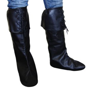 Cache bottes avec revers et lacets - simili cuir noir - la paire