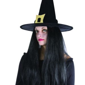 Chapeau sorciËre adulte - tissu suÈdÈ noir - boucle dorÈe