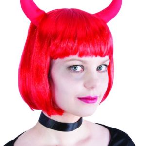 Perruque diablesse - carrÈ avec cornes - rouge