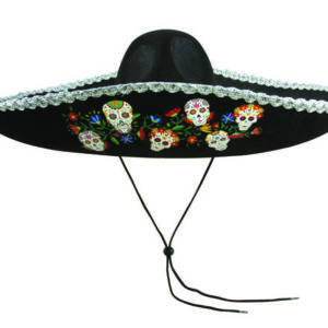 Chapeau feutre mexicain adulte - noir impression Day of the Dead
