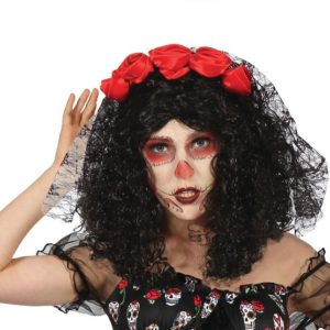 Serre-tÍte Day of the Dead avec fleurs et voilette