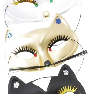 Loup tissu chat fantaisie avec moustache - couleurs assorties (blanc, or et noir)