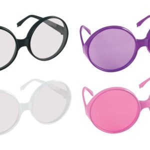 Lunettes plastique - rondes hippie - couleurs assorties (blanc, rose, violet, noir)