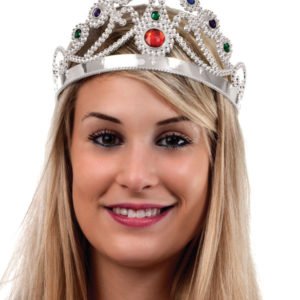 Couronne de reine - plastique - argent et fausses pierres (livrÈe ‡ plat)