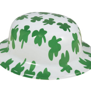 Chapeau plastique melon adulte - blanc avec trËfles