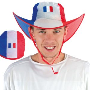 Chapeau tissu cow boy pliable adulte - bleu, blanc et rouge