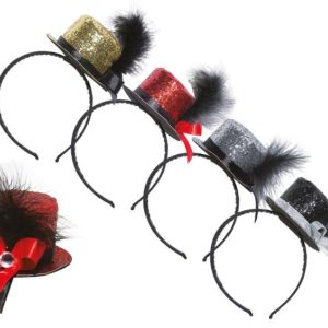 Serre-tÍte chapeau HDF paillettes avec plume et ruban 10 cm - argent