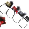 Serre-tÍte chapeau HDF paillettes avec plume et ruban 10 cm - noir