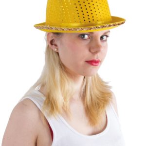 Chapeau feutre melon adulte - tissu sequins or