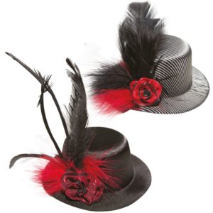 Mini chapeau HDF avec plumes et fleur tissu avec barrette - assortis - 13 cm