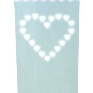 Sac lumineux papier - sachet de 6 - blanc - coeurs - 15 x 9 x 26 cm